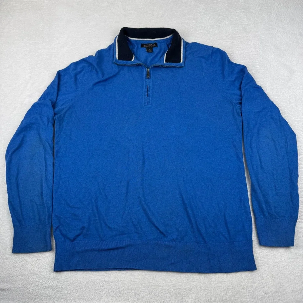 Banana Republic Sweater Mens Large Blue Pima Cotton Cashmere Half Zip